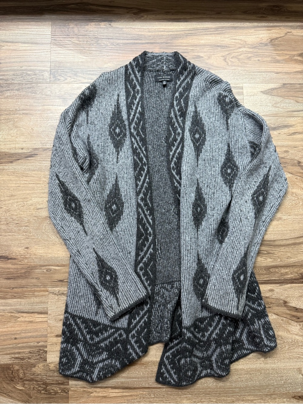 Lucky Brand Gray and Black Open-Front Knit Cardigan